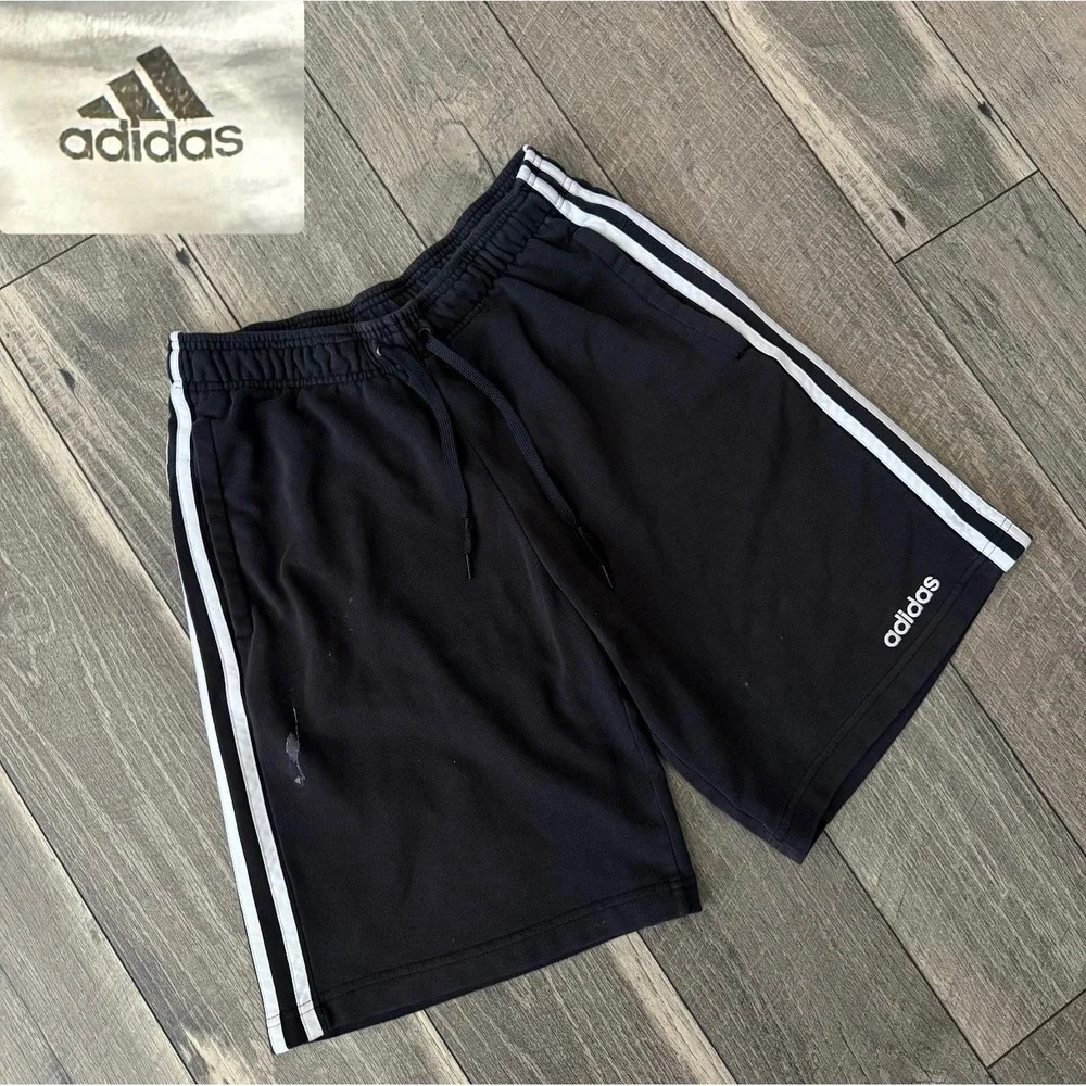 Adidas Essentials 3-Stripes Fleece Shorts Black White DU7830 Mens M Distressed
